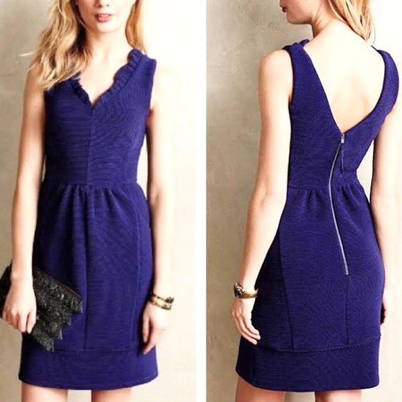 SOLD-Anthropologie Ruffled V Neck Pencil Dress - Picture 4 of 12